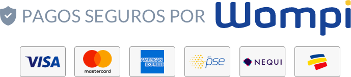 Pagos seguros por Wompi: Visa, Mastercard, American Express, PSE, Nequi y Bancolombia